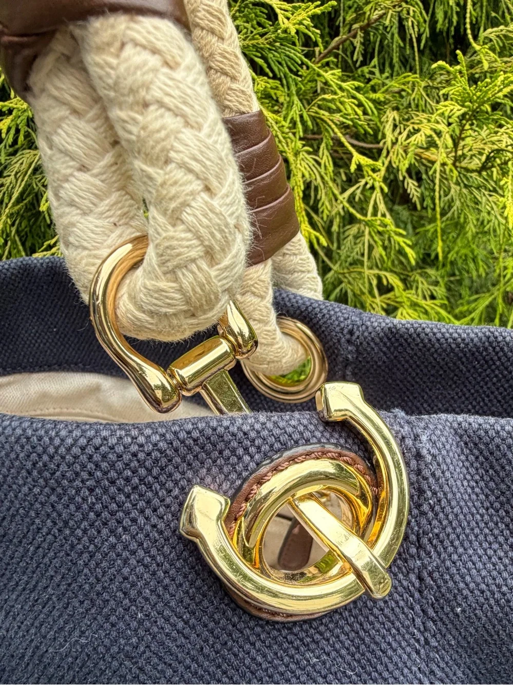 Michael Kors Marina Canvas Rope Handle Tote Navy